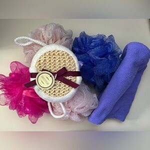 6 PC Shower Bundle Body Wash Shower Poofs Sponge Hair Wrap Brand New
